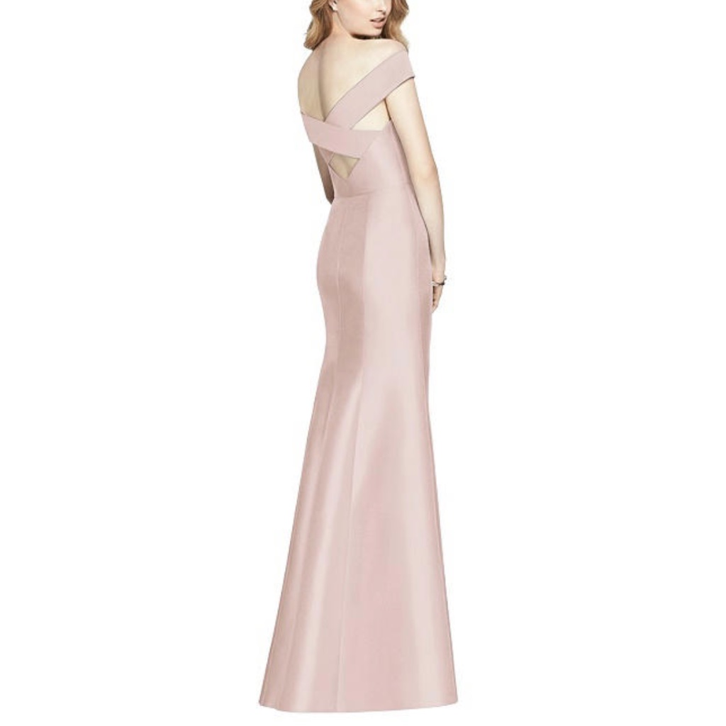 New Alfred Sung D751 Off Shoulder Cross Back Satin Twill Gown, Size 0